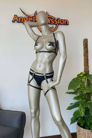 Sexy Harness Lingerie Set - Adjustable Faux Leather Straps