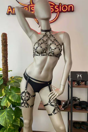 Leather Harness Set for Women - Strappy Body Cage Lingerie