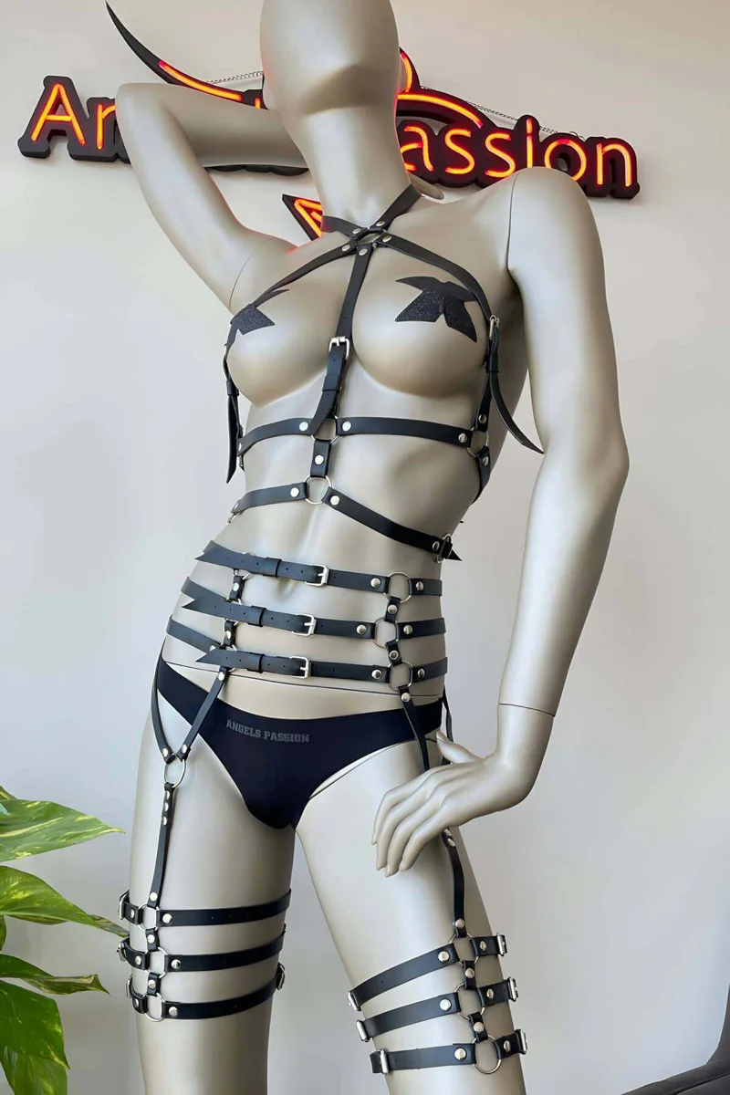 Full Body Faux Leather Harness Set with Garter Straps