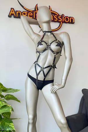 Sexy Body Harness Lingerie Set - Adjustable Faux Leather