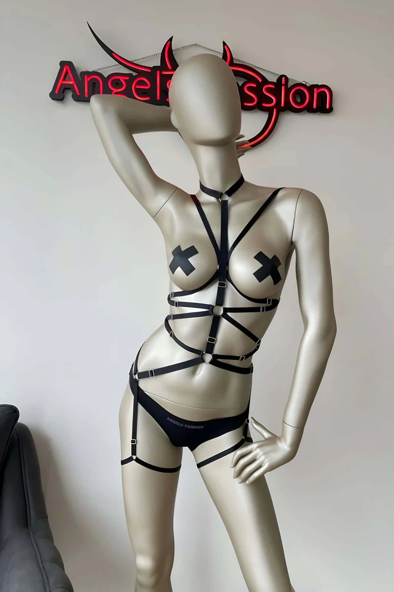 Bold Black Faux Leather Body Harness