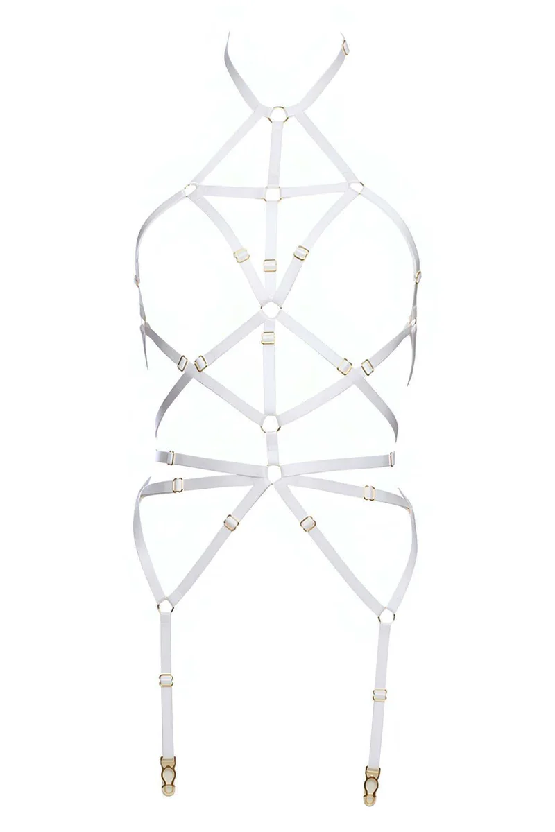 White Lace Body Harness Lingerie | Strappy Garter Set