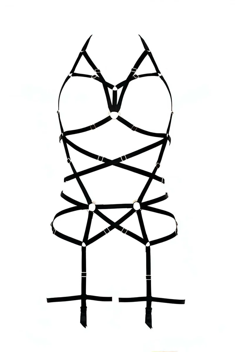 Body Harness Lingerie Set - Full Garter Strap Design