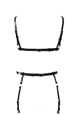 Faux Leather Harness Set with Garter Belt – Adjustable Body Lingerie