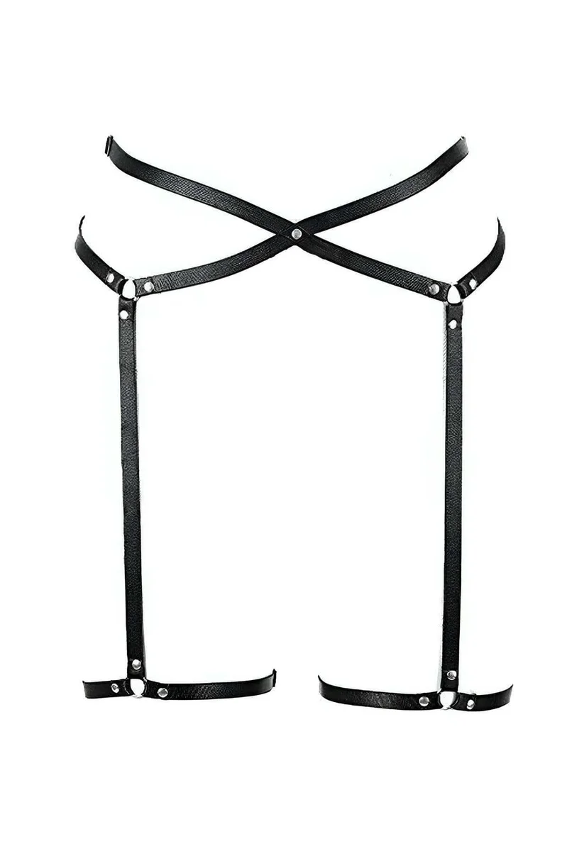 Black Faux Leather Strappy Garter Harness