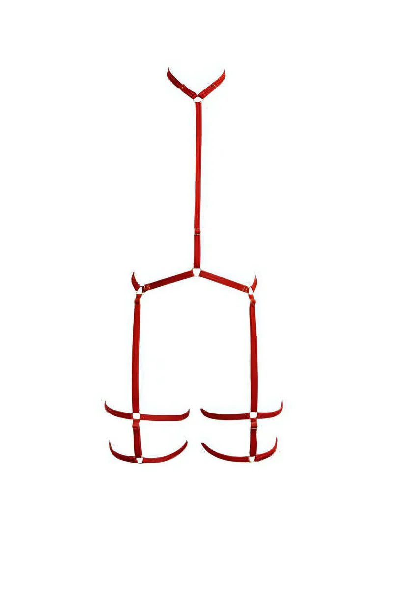Sexy Red Full Body Harness Lingerie with Garter Straps