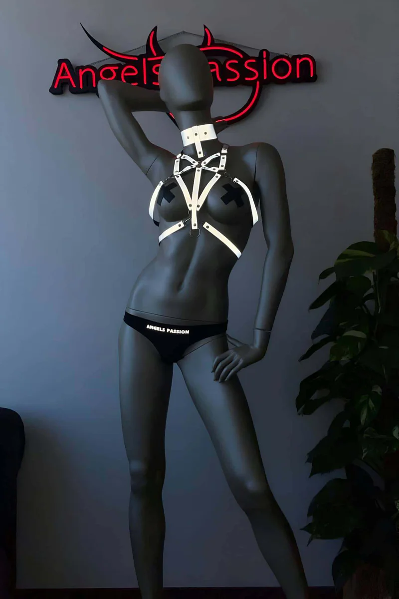 Reflective festival harness set white PU