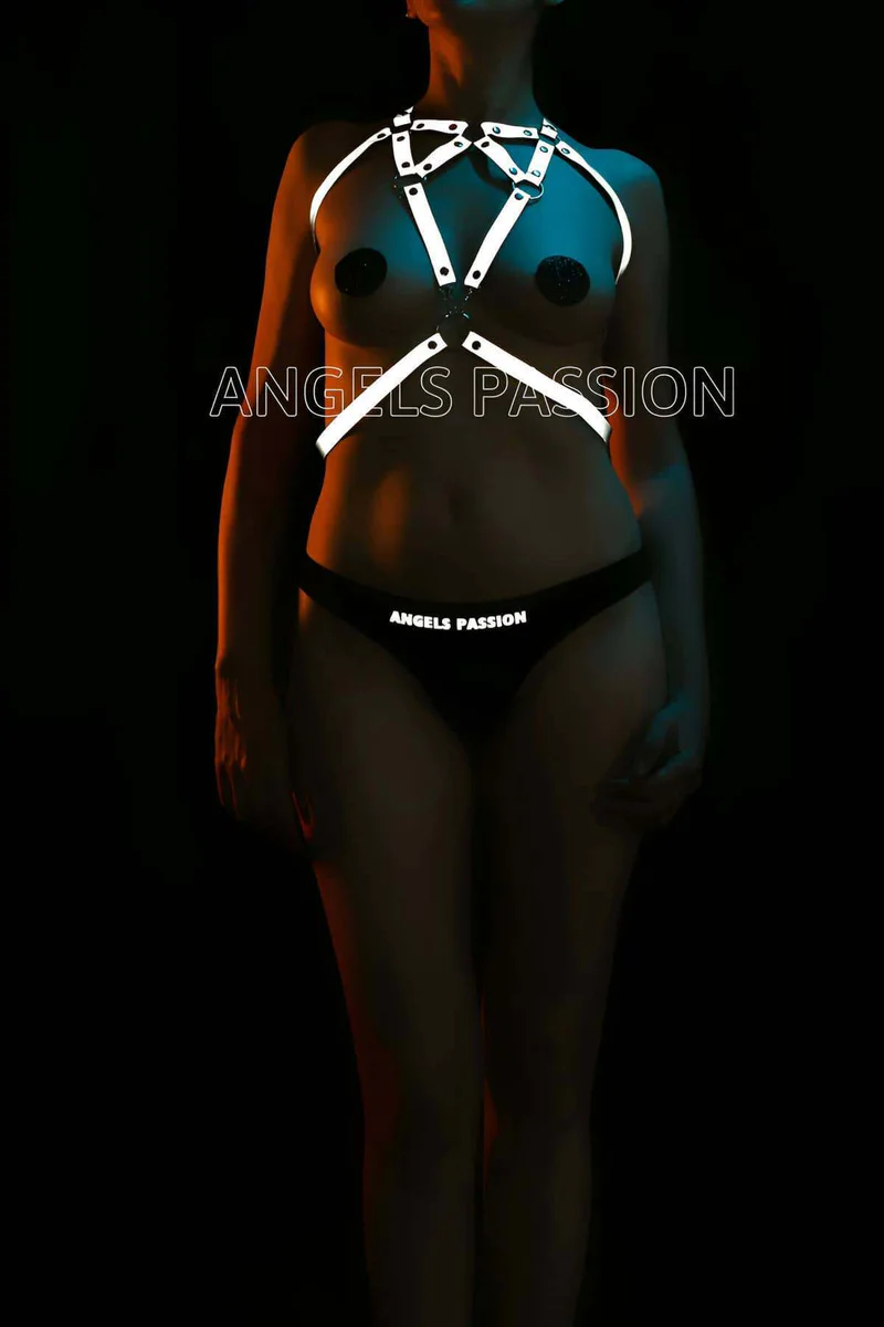 Silver Reflective Body Harness Women Adjustable Straps Front View
