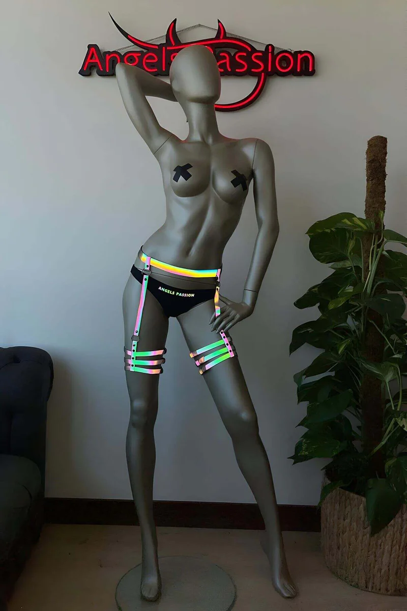 Reflective Leg Harness Set - Iridescent Festival Garter Belt