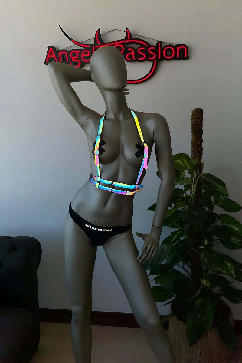 Reflective holographic festival body harness