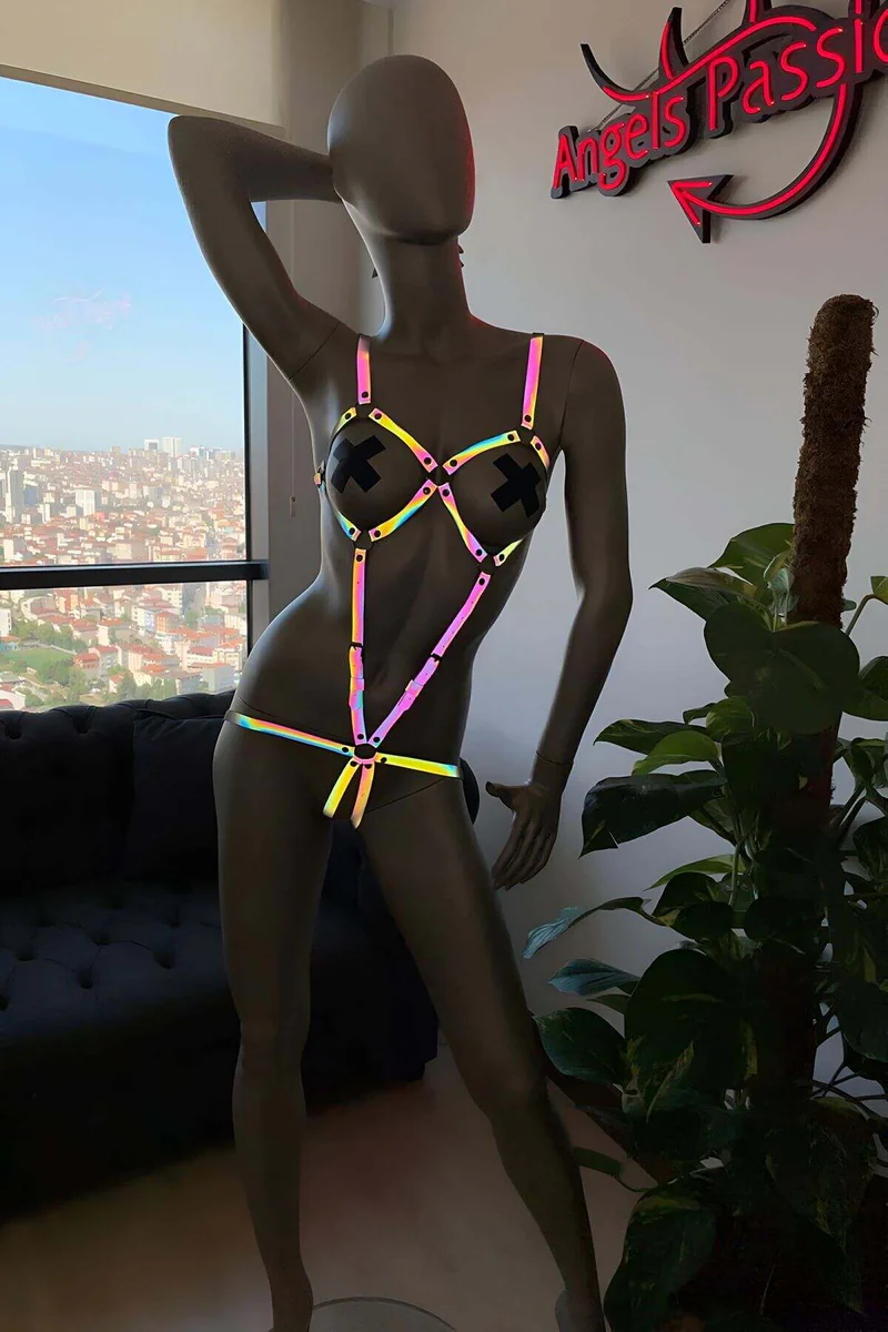 Reflective Harness | Iridescent Glow Full Body Cage Lingerie