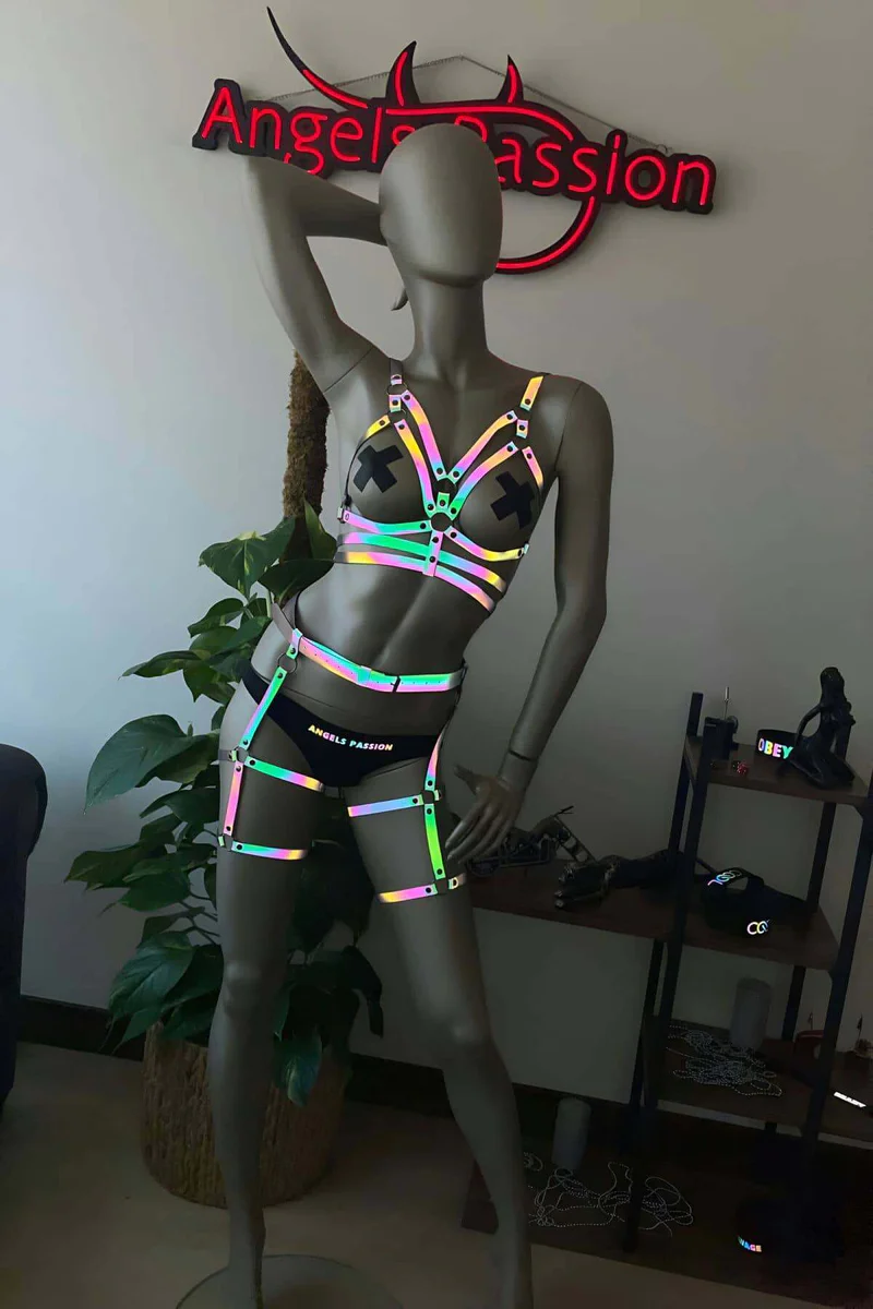 Iridescent Reflective Harness Set - Festival Rave Party Wear