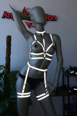 Reflective Harness Garter Lingerie Set – Glowing Rave Outfit