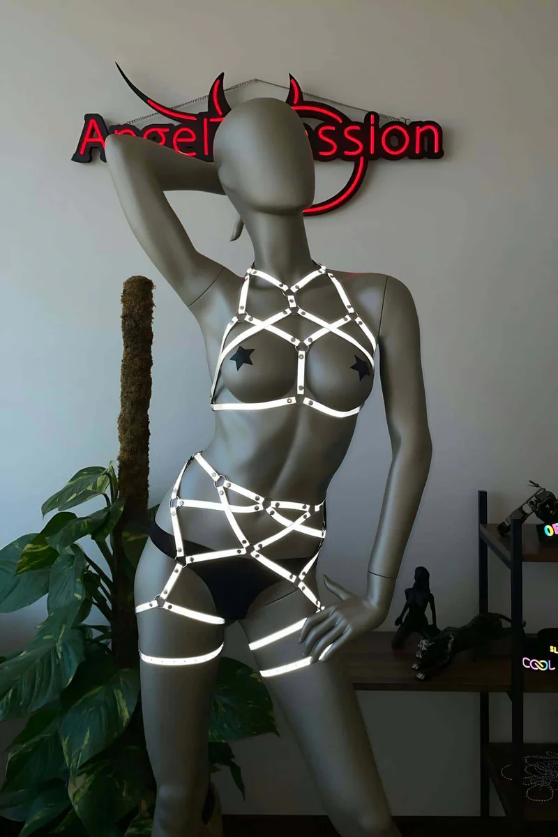 Reflective Harness Lingerie Set - Glow Rave Festival Outfit