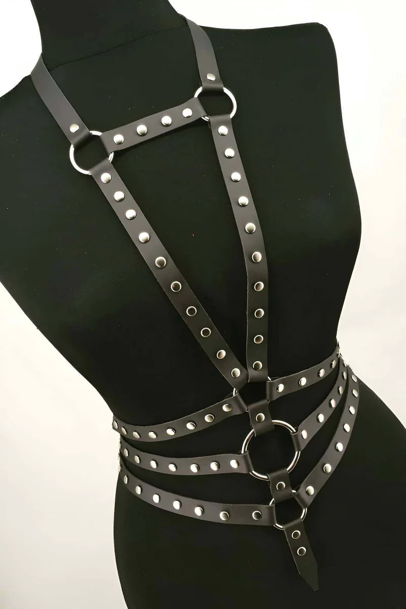 Stylish Leather Harness Corset with Stud Detail - APFT546