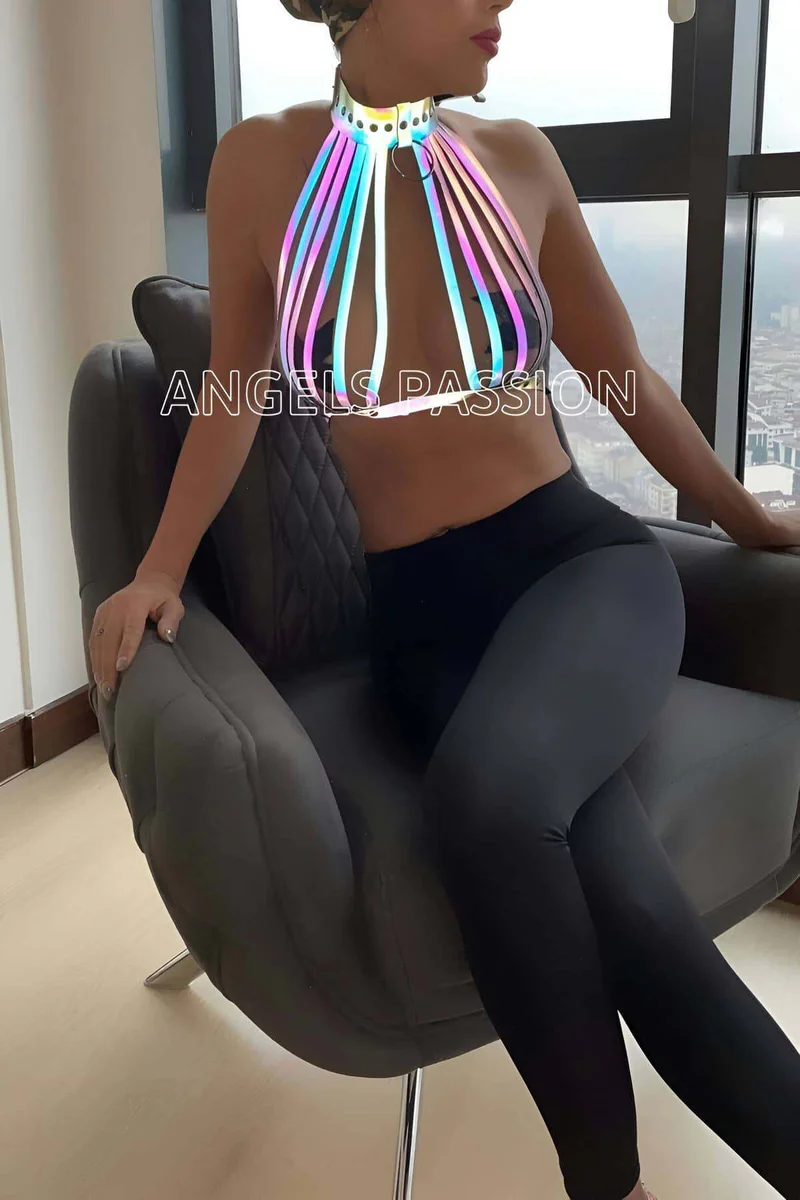 Rainbow Reflective Harness Top - Luminous Festival Body Wear