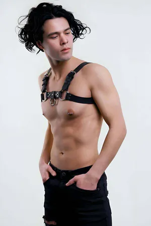 Black Faux Leather Chest Harness with O-Ring Adjustable Straps