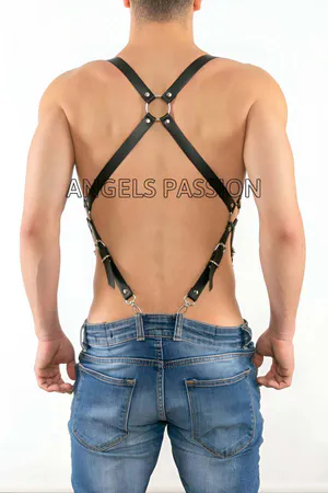 Black Faux Leather Body Harness Men Adjustable Shoulder Torso Straps