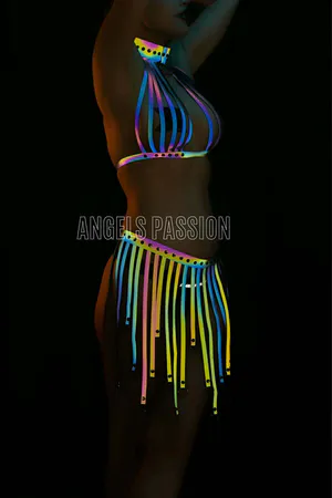 Reflective Rave Outfit Set - Holographic Festival Harness Top & Skirt