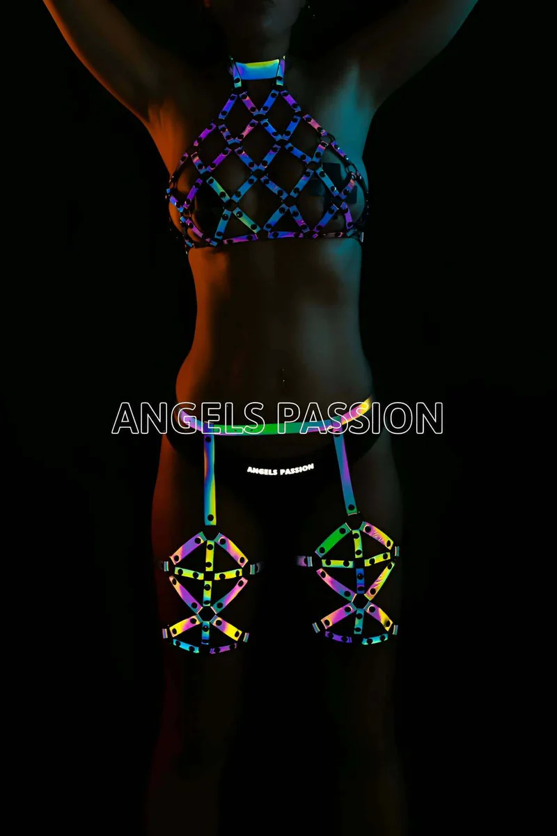 Reflective Rainbow Harness Set – Sexy Festival Rave Outfit