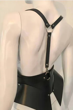 Black Faux Leather Underbust Harness Sculpted Wide Panel O-Ring Adjustable Shoulder Straps