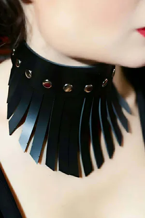 Stylish Leather Choker Collar with Tassels - APFT658