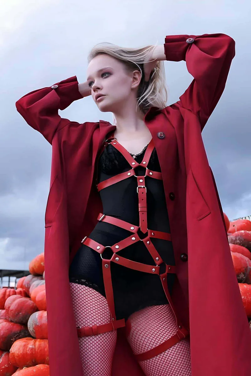 Red Leather Body Harness – Adjustable Fashion Statement