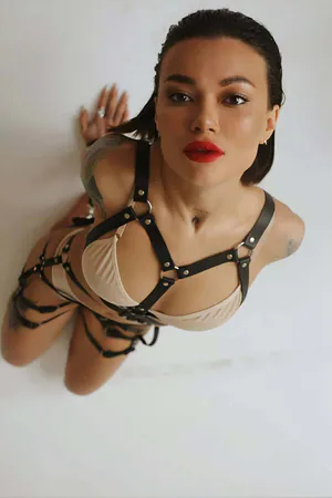 Black Faux Leather Full Body Harness with Thigh Straps and O-Rings
