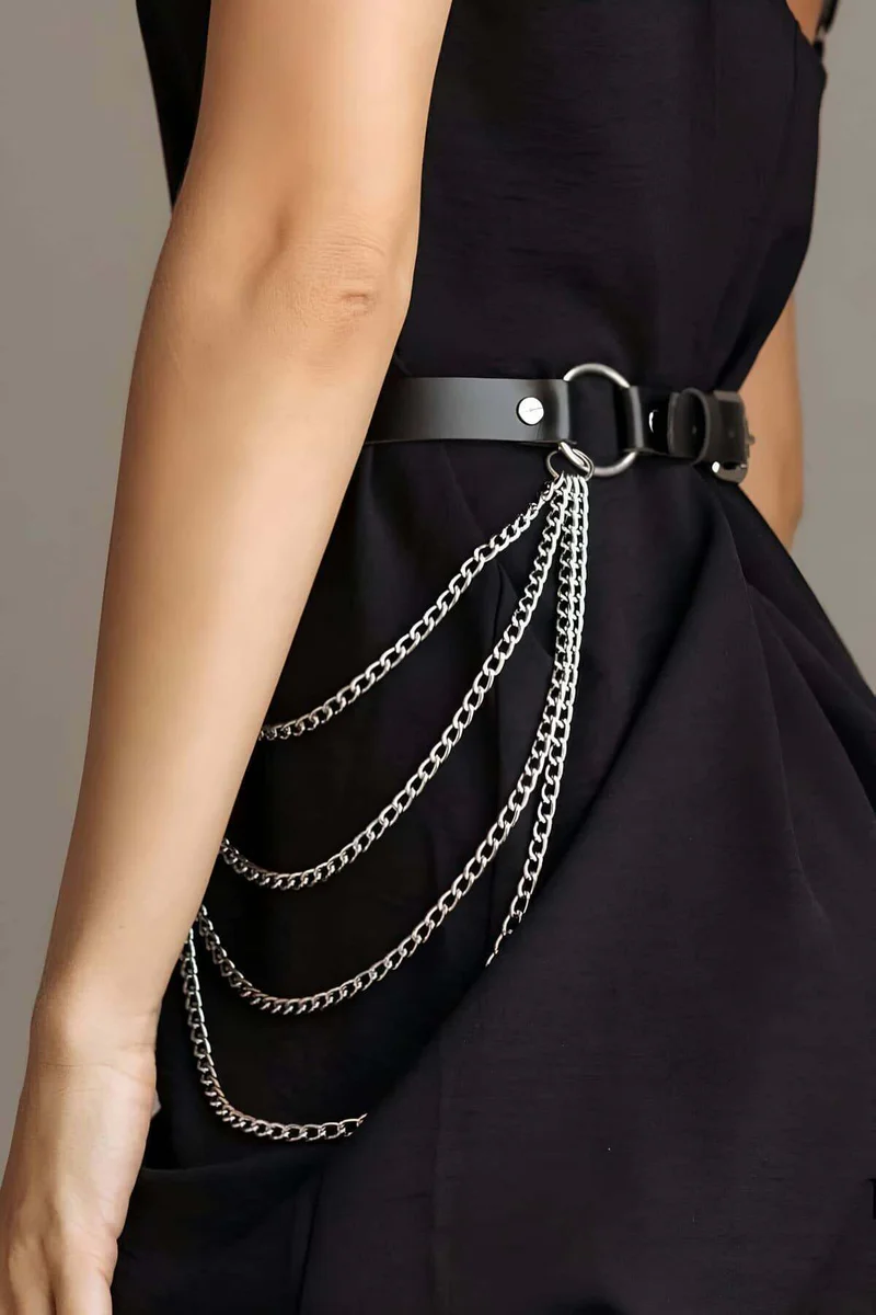 Adjustable Stylish Leather Belt Harness with Chain - APFT729