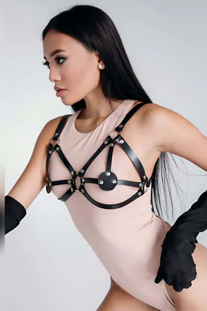 Black Sexy Leather Harness Bra - APFT112