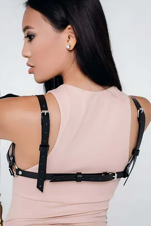 Black Sexy Leather Harness Bra - APFT112