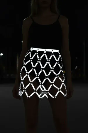Reflective Skirt for Women - Geometric Diamond Pattern Mini Skirt