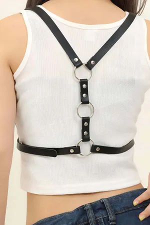 Black Faux Leather Minimalist Chest Harness Underbust Strap Buckle