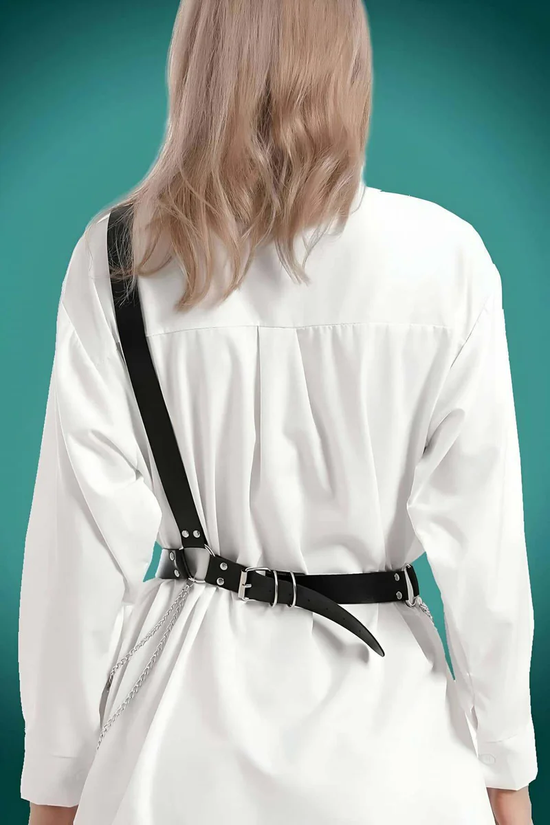 Festival black faux leather harness