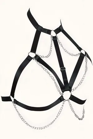 Black Chain Chest Harness Adjustable Bralette
