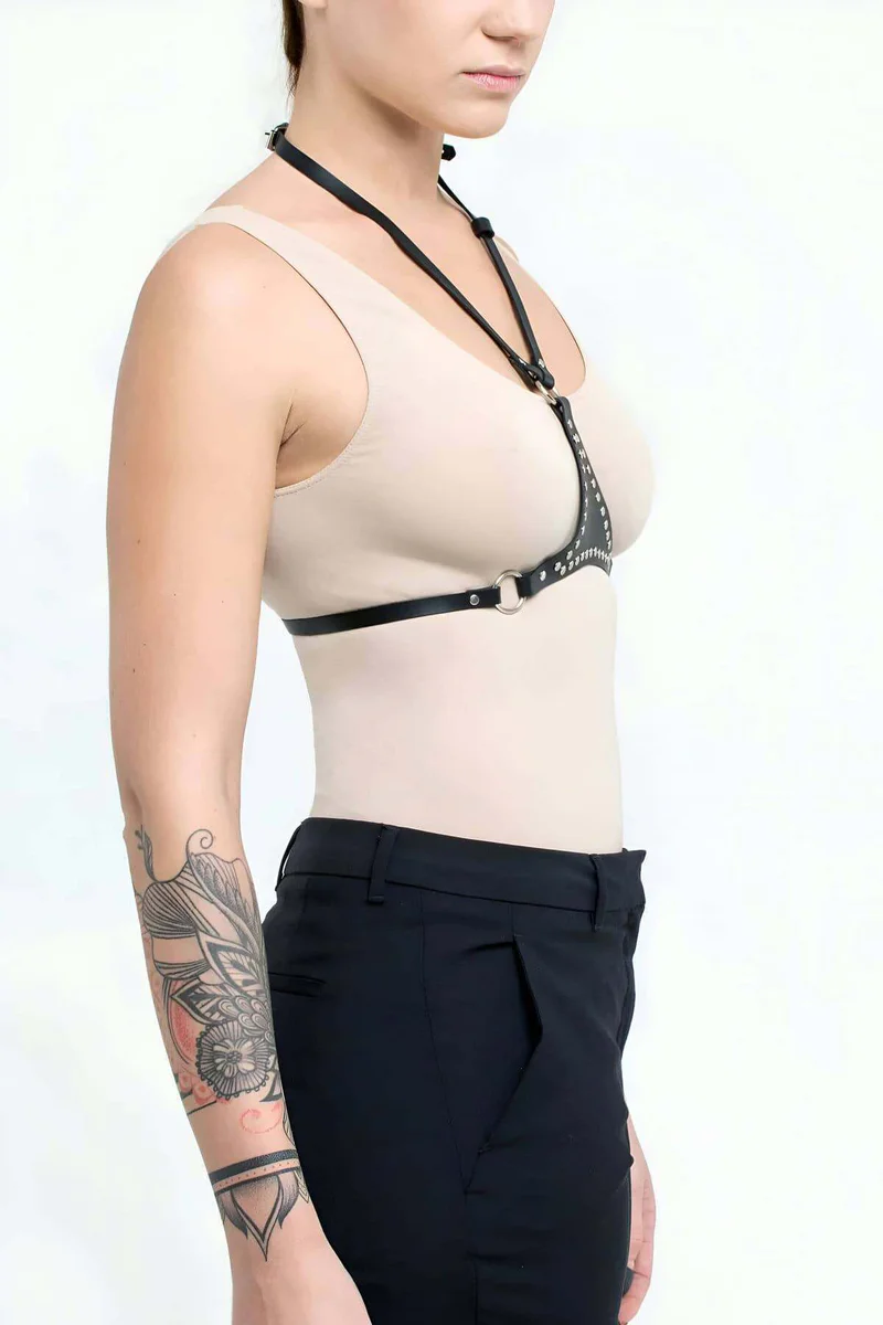 Black Studded Halter Harness Front View