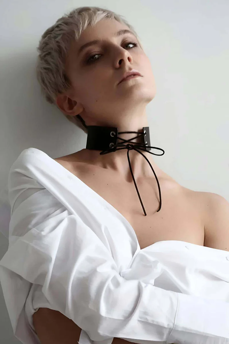 Black Faux Leather Choker Side Profile Minimalist Design
