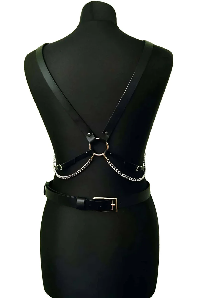 Black Faux Leather Full Body Harness Outfit