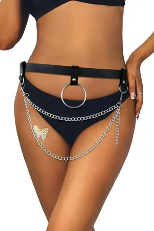 Stylish Leather Waist Harness with Chain - APFT923
