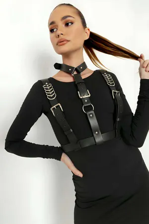 Leather Body Harness Adjustable Shoulder & Chest Straps