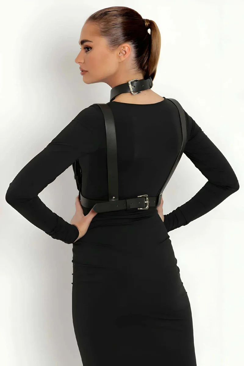 Leather Body Harness Adjustable Shoulder & Chest Straps