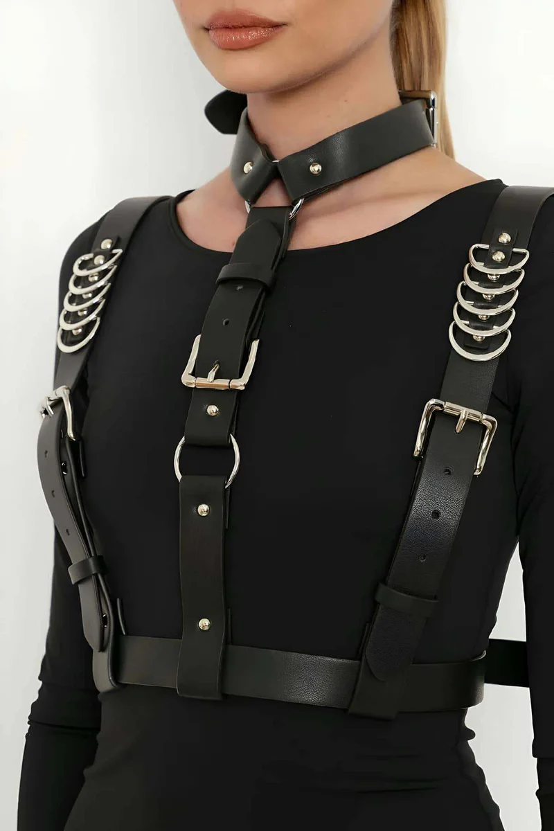 Leather Body Harness Adjustable Shoulder & Chest Straps