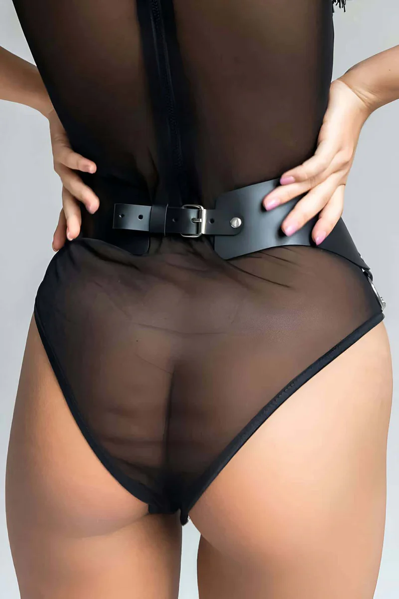 Chain Leather Belt, Stylish Waist Belt, Dress Belt with Chain Detail - APFT988