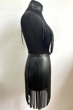 Fringe Faux Leather Skirt and Halter Top Set for Bold Style