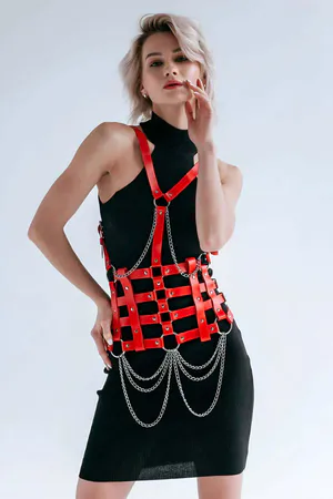 Leather Belt on Dress, Leather Dress Belt, Leather Corset Harness - APFT1072