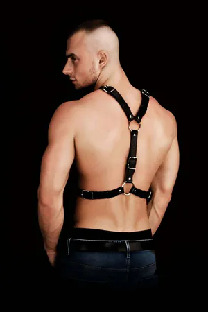 Stylish Leather Men's Chest Harness with Rivet Detail - APFTM108