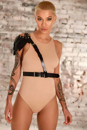 One Shoulder Leather Harness with Adjustable Waist Belt