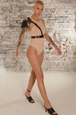One Shoulder Leather Harness with Adjustable Waist Belt