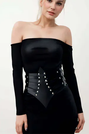 Rivet Detailed, Stylish Leather Corset Belt on Dress, Dress Belt - APFT1087
