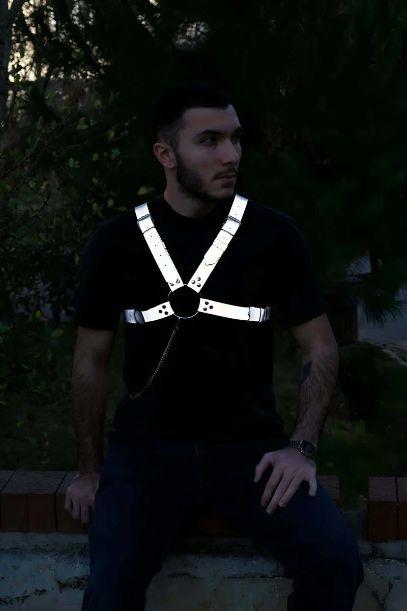 Reflective festival chest harness with a